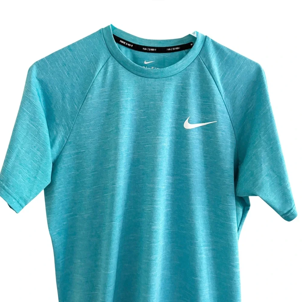 Nike Swim Rash Guard Mens Small Teal Excellent Dri-FIT UPF 40+ Short Sleeve Tee